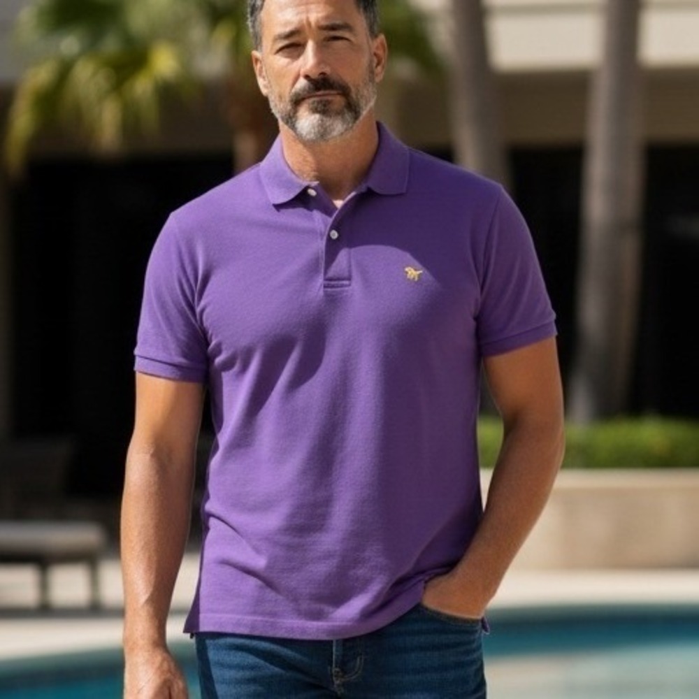 The Men's Store at Sears Polo Mens L Purple Vintage Unicorn‎ Logo Short Sleeve